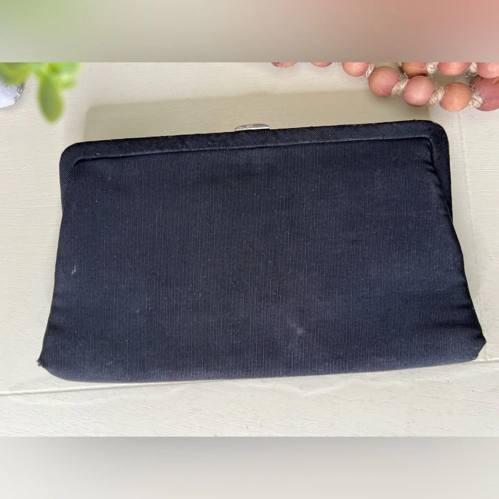 Vintage 1940s Black Clutch Purse with Coin Purse